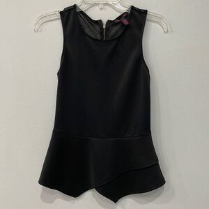 Material Girl Women's Peplum Top Sleeveless Black Sheer Accents Sz M